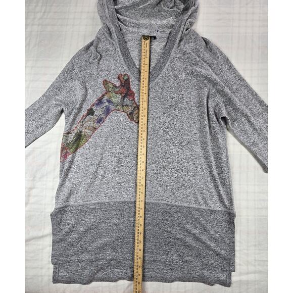 Inoah Womens Abstract Giraffe Hoodie Knit Tunic Top Lagenlook Boho Art L - Picture 5 of 11